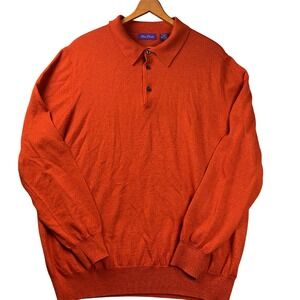 Alan Flusser Polo Sweater Mens XL Orange Merino Wool blend Long Sleeve Knit